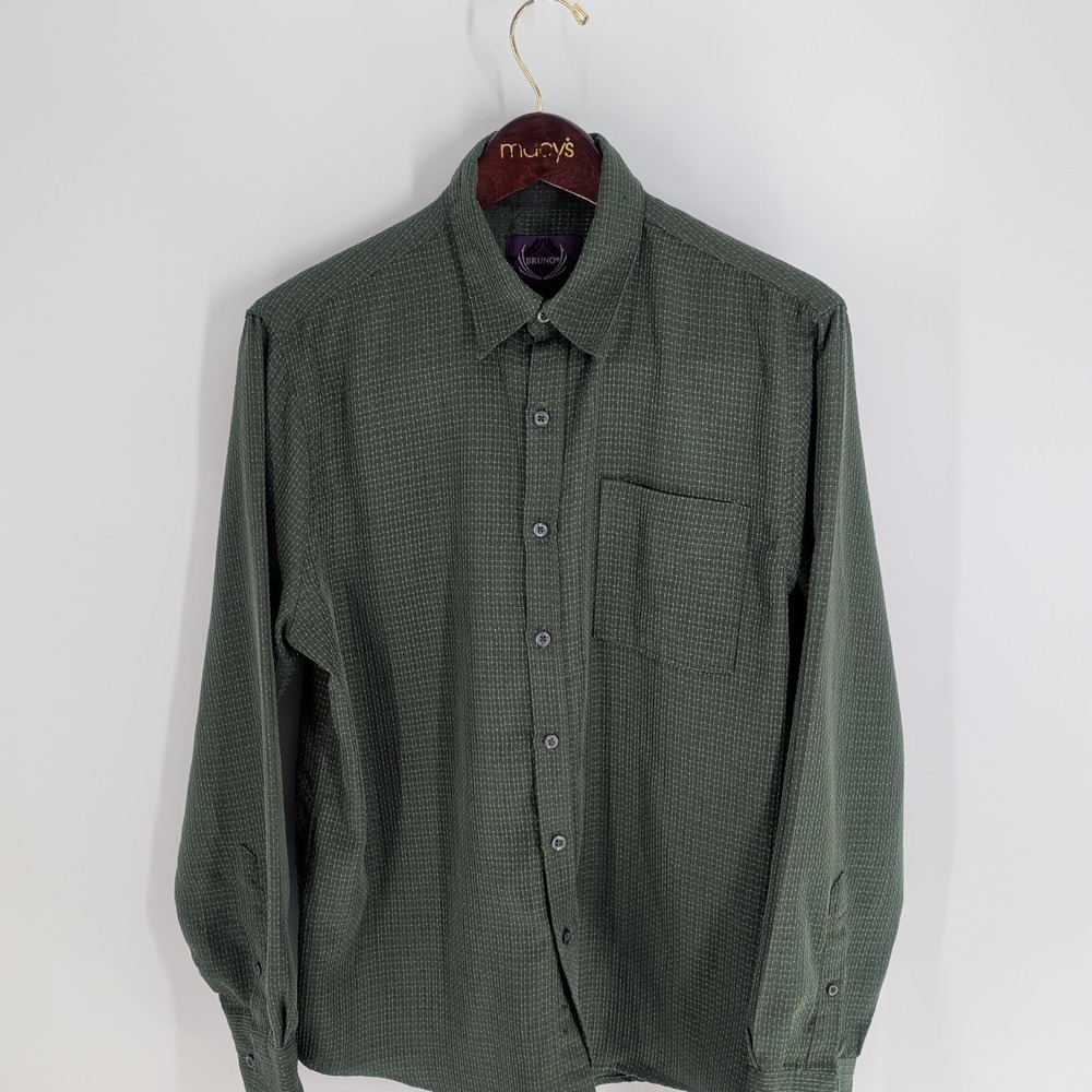 Bruno New York Waffle Long Sleeve Western Classic Button-Up‎ Shirt Green Size M